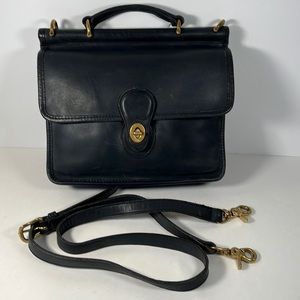 Vintage Coach Willis Bag Navy Blue  Leather 9927